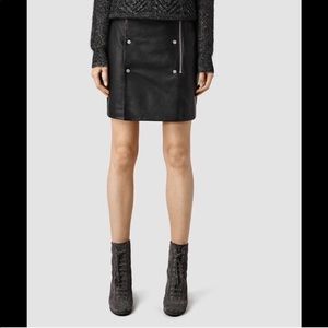 All Saints Black Leather Skirt